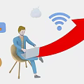 E commerce Growth With Laptop Wi Fi Shopping Bag And Coin Elements