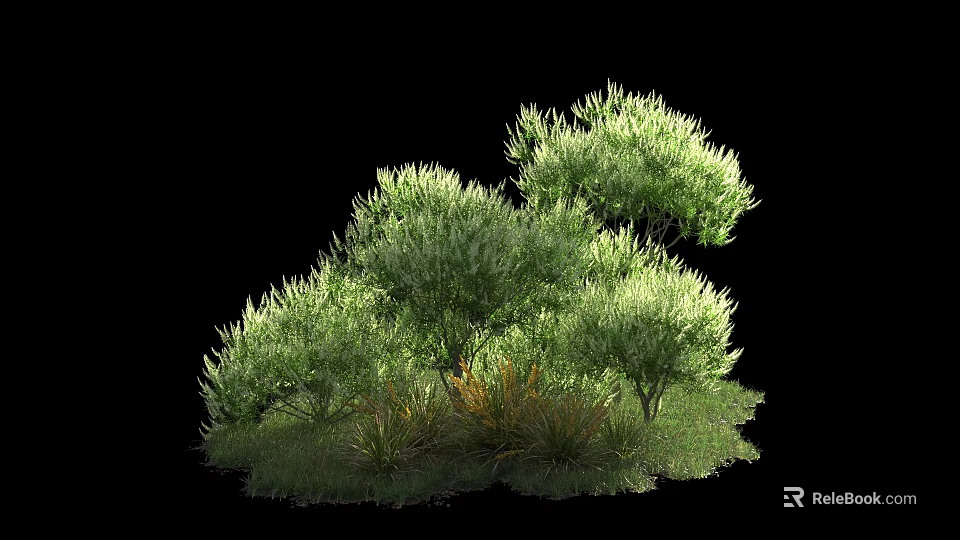 Lush Green Shrubs With Clustered Foliage And Natural Grass Base 3d model 