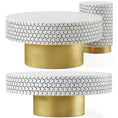 Elegant Modern Round Dining Table With White Honeycomb Pattern And Golden Base 3d model