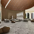 Unique Spiral Leisure Area With Brown Brick Walls And Circular Moon Ceiling