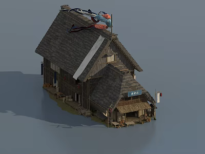 Ancient Traditional Architecture With Wooden Structure Sloped Roof And Classic Design 3d model
