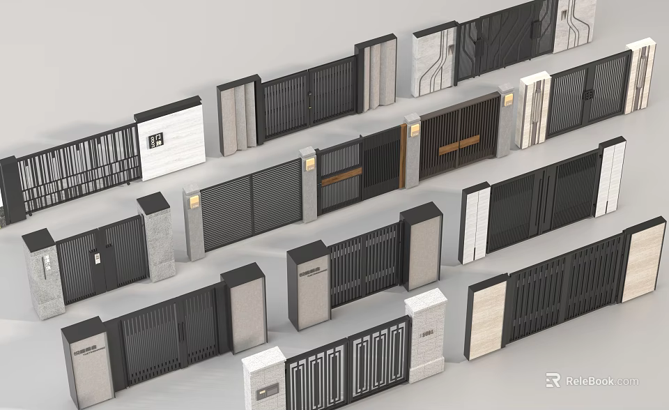 Modern Metal Front Gates In Various Styles With Black Gray Sleek Design 3d model 