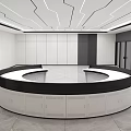 Modern Monitoring Room Interior With Large Digital Screen And Circular Console