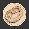 Freshly Baked Soft Pretzel Topped With Sesame Seeds On Wooden Plate