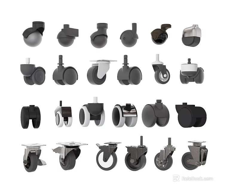 Different Types of Wheels with Various Designs Sizes Materials and Applications for Equipment 3d model 