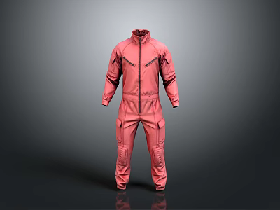 Pink Jumpsuit With Stand Collar Long Sleeves Zipper And Pockets Design 3d model