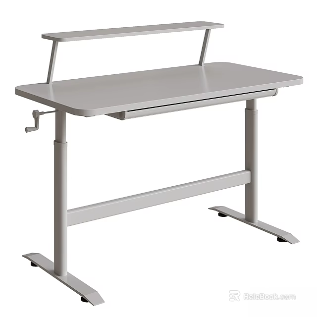 Modern Height Adjustable Desk and Chair Set with Metal Frame Gray Tabletop and Ergonomic Design 3d model 