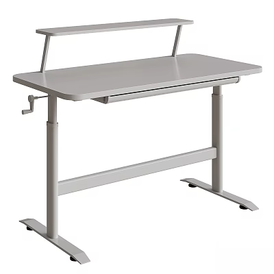 Modern Height Adjustable Desk and Chair Set with Metal Frame Gray Tabletop and Ergonomic Design 3d model