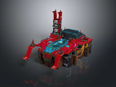 Futuristic Building Structure With Red And Blue Mechanical Sci Fi Design Features 3d model
