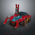 Futuristic Building Structure With Red And Blue Mechanical Sci Fi Design Features