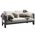 Modern Sofa With Plush Cushions Blanket Light Upholstery And Black Frame 3d model