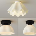 Modern Ceiling Light With White Shade Wave Edge Black Base And Pleated Design 3d model