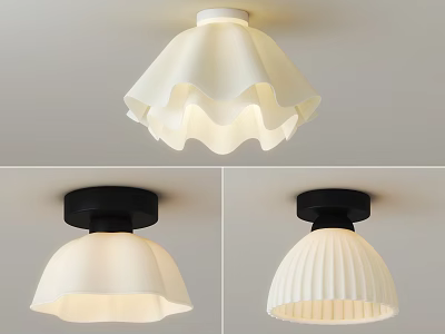 Modern Ceiling Light With White Shade Wave Edge Black Base And Pleated Design 3d model
