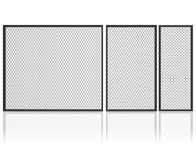 Architectural Metal Mesh Panels with Rectangular Black Frames in Three Sizes for Building Facade 3d model