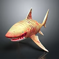 Shark with Yellow and Brown Stripes Open Mouth Red Teeth 3D Model on Black Background