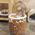 Modern Wooden Cat Tree With Transparent Food Storage Container And Cat Food Pellets