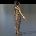 Game Movie Female Character in Green Sleeveless Vest Brown Cargo Pants Boots with Outstretched Arms