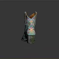 Elegant Turquoise Women's Boot With Colorful Floral Embroidery And Block Heel