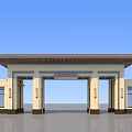 Modern Entrance Gate With Stone Cladding Columns And Architectural Roof Design 3d model