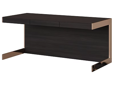 Sleek Dark Wood Desk With Metallic Legs And Built In Drawers 3d model