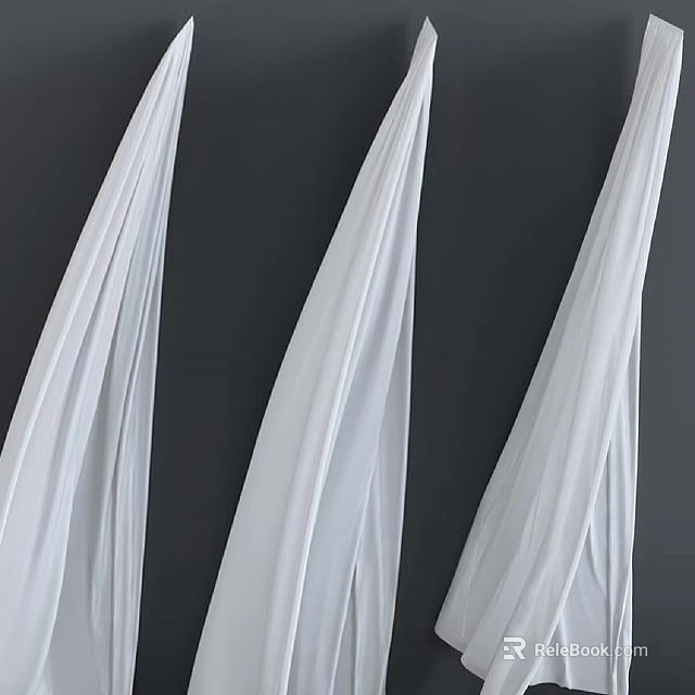 White Pleated Curtains With Soft Folds Against Dark Background For Home Decor 3d model 