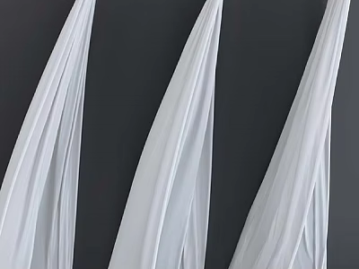 White Pleated Curtains With Soft Folds Against Dark Background For Home Decor 3d model