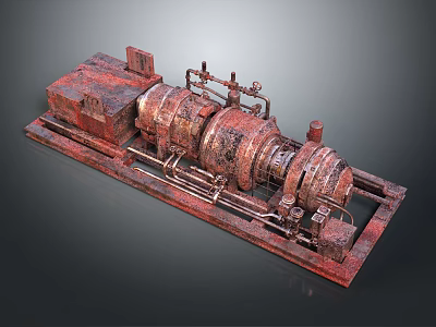 Rusty Industrial Equipment Featuring Mechanical Cylinders And Metal Base Pipes 3d model