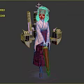 Anime Female Character in Traditional Kimono With Warship Inspired Mechanical Back Appendages and Red Umbrella