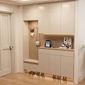 Modern Entryway Shoe Cabinet Design With Coat Hooks Bench And Decorative Items