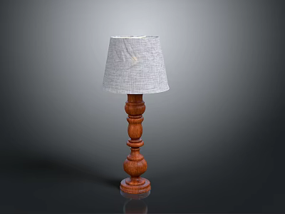Traditional Wooden Floor Lamp With Carved Pole And White Fabric Lampshade 3d model