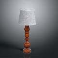 Traditional Wooden Floor Lamp With Carved Pole And White Fabric Lampshade