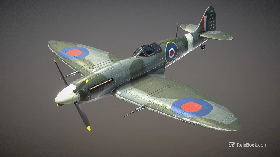 Vintage Green Camouflage Fighter Aircraft With Red Blue Round Insignia On Wings And Propeller 3d model 