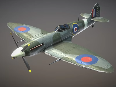 Vintage Green Camouflage Fighter Aircraft With Red Blue Round Insignia On Wings And Propeller 3d model