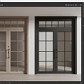 Double Doors with Light Wood and Dark Gray Frames Glass Panels for Modern Interior Spaces