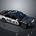 Modern Black And White Police Car With Roof Mounted Police Lights And Sedan Design