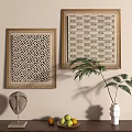 Modern Abstract Paintings With Framed Geometric Patterns And Green Plant Decor 3d model