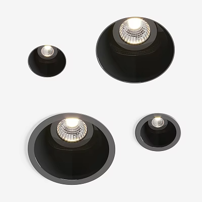 Stylish Black Round Downlights and Spotlights Modern Design for Home Interior Ceiling Installation 3d model