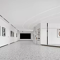 Modern Exhibition Hall Interior With Art Paintings White Walls And Ambient Lighting