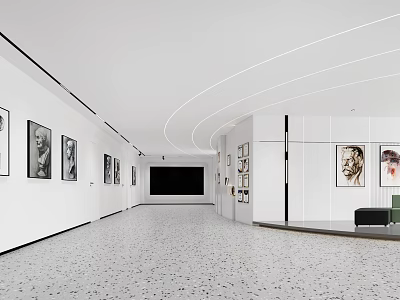 Modern Exhibition Hall Interior With Art Paintings White Walls And Ambient Lighting 3d model