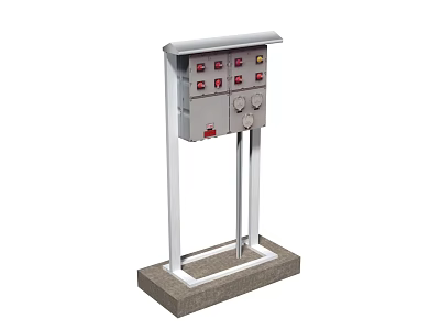 Industrial Control Box With Stand Mounted On Concrete Base Red Buttons And Switches 3d model