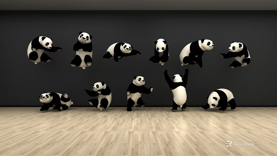 Various Reptiles In Different Poses On Wooden Floor With Black Wall 3d model 