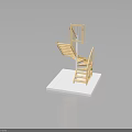 Wooden Spiral Staircase Architectural Model with White Base and Dark Background