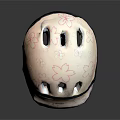 White Bicycle Helmet Featuring Pink Cherry Blossom Patterns And Dark Blue Strap 3d model