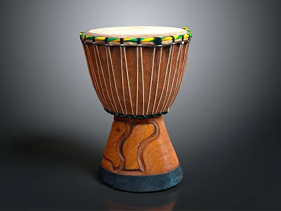 Traditional African Djembe Drum with Carved Wooden Body Colored Rim and Decorative Patterns 3d model
