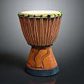 Traditional African Djembe Drum with Carved Wooden Body Colored Rim and Decorative Patterns