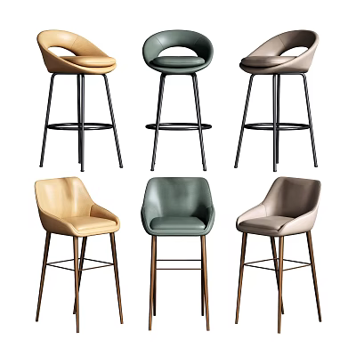 Modern Bar Stools with Arched Back Leather Upholstery Multiple Colors Metal Legs 3d model