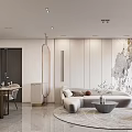 Elegant Modern Dining and Living Room Interior With Sofa Dining Table Decorative Wall And Rug