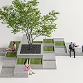 Tree Pit With Gray Square Structures And Green Grass Where People Sit And Chat 3d model