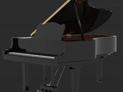 Elegant Black Grand Piano Musical Instrument with Classic Wooden Frame and Shiny Surface 3d model