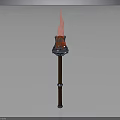 Classic Decorative Torch With Red Flame Metal Base And Wooden Handle